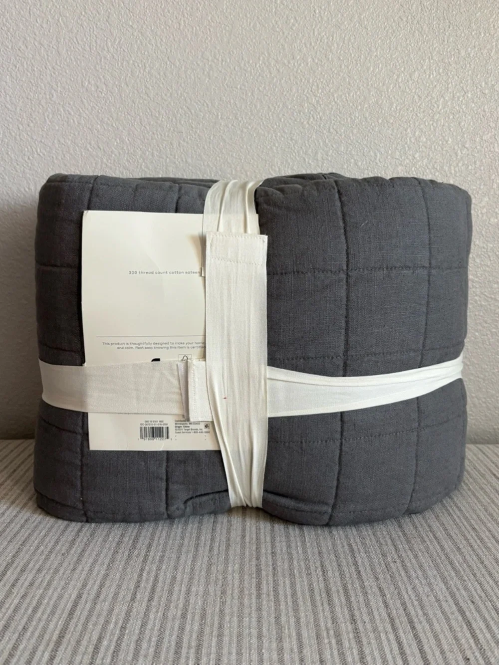 NWT King Heavyweight Linen Blend Quilt Dark Gray - Casaluna